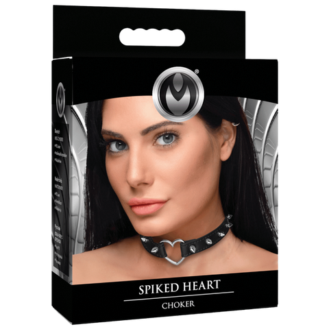 Master Series Spiked Heart Bondage Choker Black - Collars and Leads