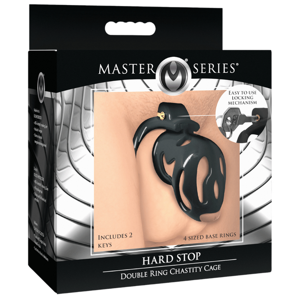 Master Series Hard Stop Double Ring Mens Chastity Cage Male Chastity