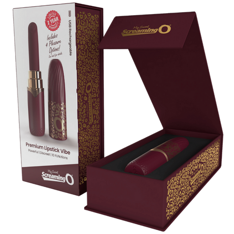 Screaming O Premium 10 Function Lipstick Vibrator Merlot - Clit Ticklers and Pulsators