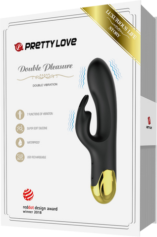 Pretty Love Double Pleasure 7 Function Rechargeable Rabbit Vibrator Black - Rabbit Vibrators