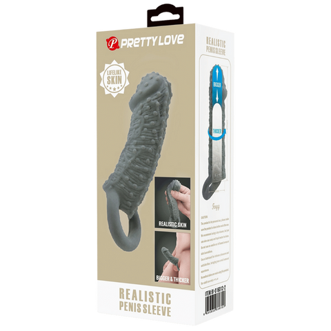 Pretty Love Realistic Male Penis Sleeve Black - Penis Sleeves and Extenders