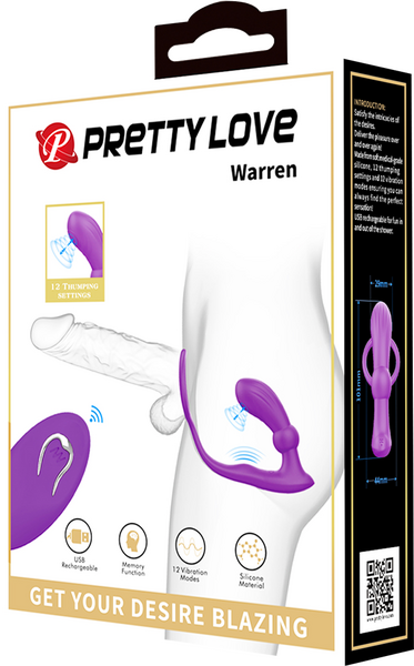 Pretty Love Warren USB Rechargeable 12 Function Prostate Massager Purple Prostate Toys