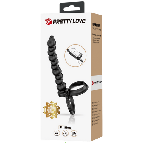 Pretty Love Dillion Anal Beads With Cock Ring Black - Anal Beads and Balls