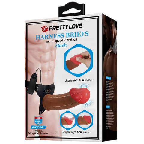Pretty Love Stark Vibrating Universal Strap On Harness With Dildo 6.9 Inch Tan - Strap On Sextoys