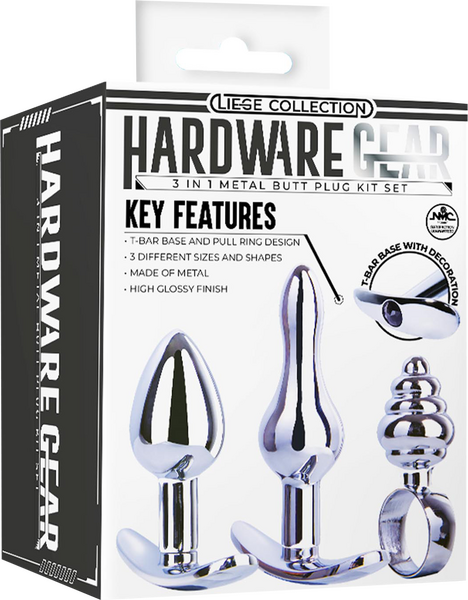 Hardware Gear T Bar Base 3 In 1 Metal Butt Plug Kit Set Chrome Butt Plugs