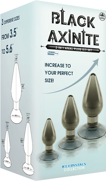 Black Axinite 3-in-1 Anal Plug Kit with Suction Cup Base Butt Plugs