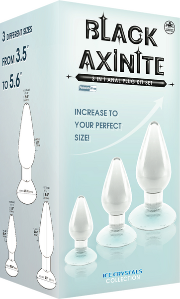 Black Axinite 3-in-1 Anal Plug Kit with Suction Cup Base Butt Plugs