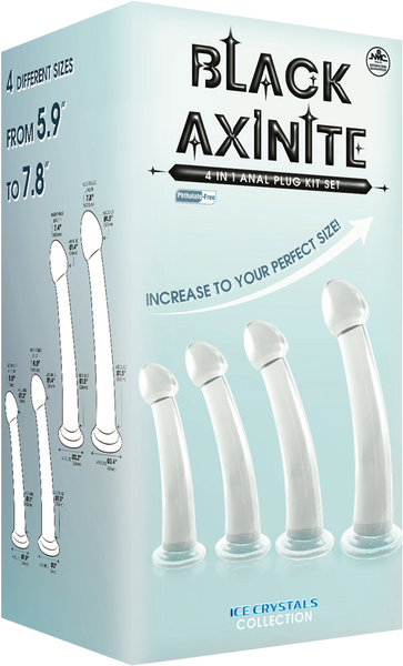 Black Axinite 4 In 1 Suction Cup Base Anal Plug Kit Set Butt Plugs