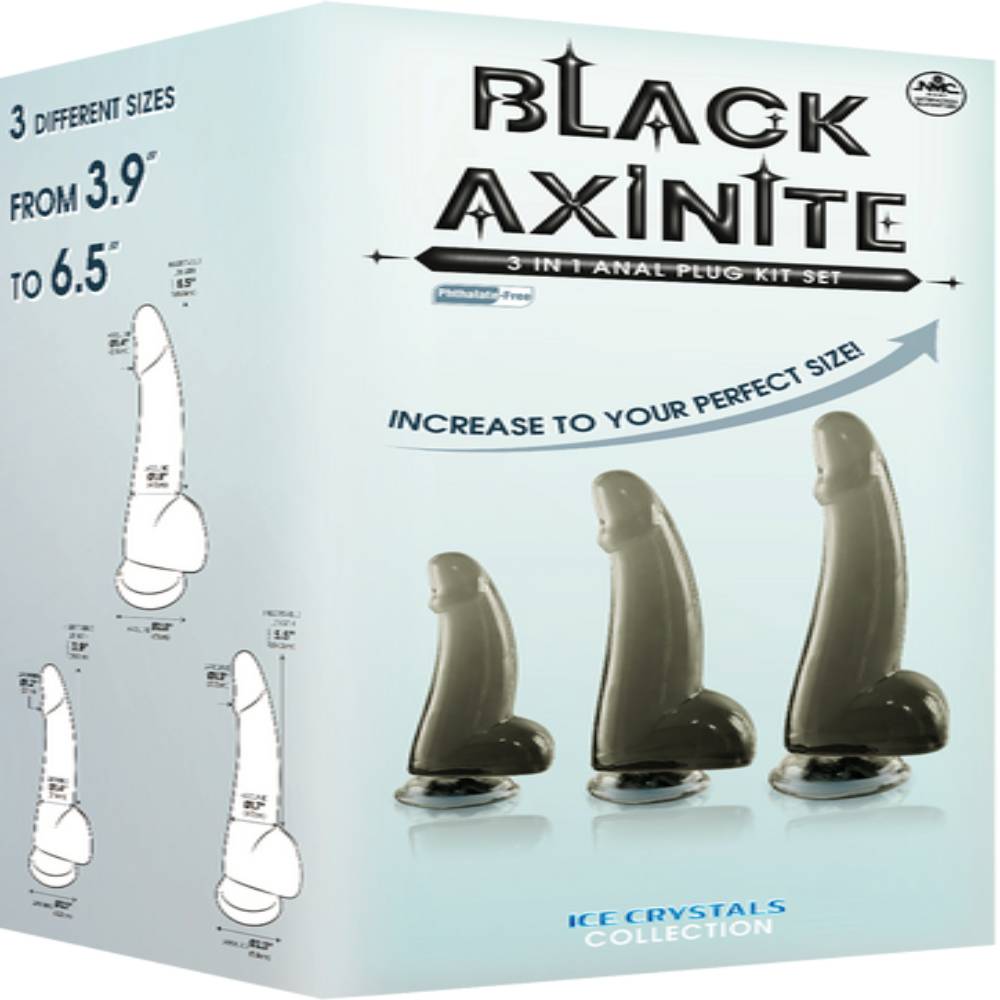 Black Axinite 3-in-1 Suction Cup Base Anal Plug Kit Butt Plugs
