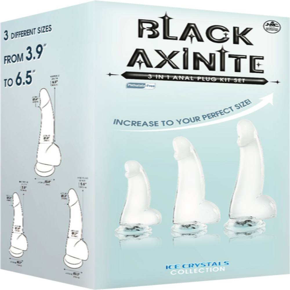 Black Axinite 3-in-1 Suction Cup Base Anal Plug Kit Butt Plugs