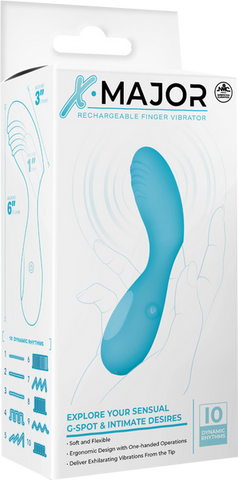 X. Major 10 Function Rechargeable Finger Vibrator Blue - Finger and Tongue Vibrators