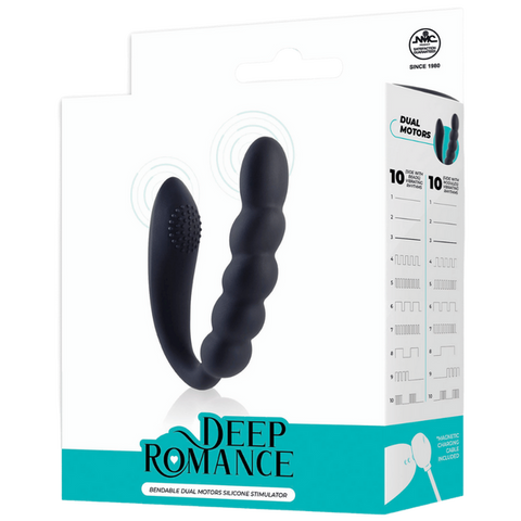 Deep Romance Bendable Dual Motors G Spot Silicone Massager Black - G-Spot Vibrators