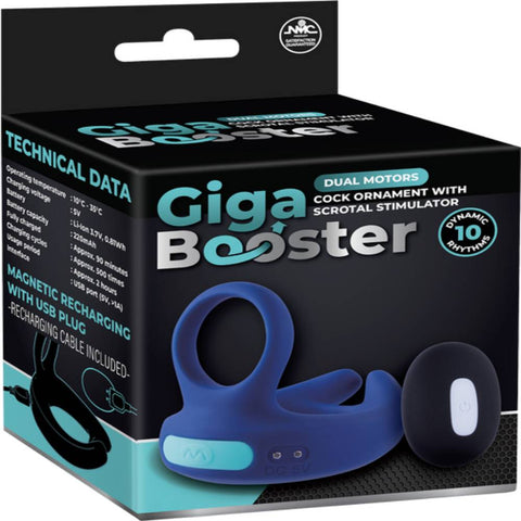 Giga Booster Dual Motor Vibrating Cock Ring with Scrotal Stimulator - Vibrating Cock Rings