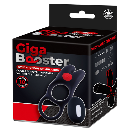 Giga Booster Vibrating Cock & Scrotal Ring With Clit Stimulator Black Vibrating Cock Rings