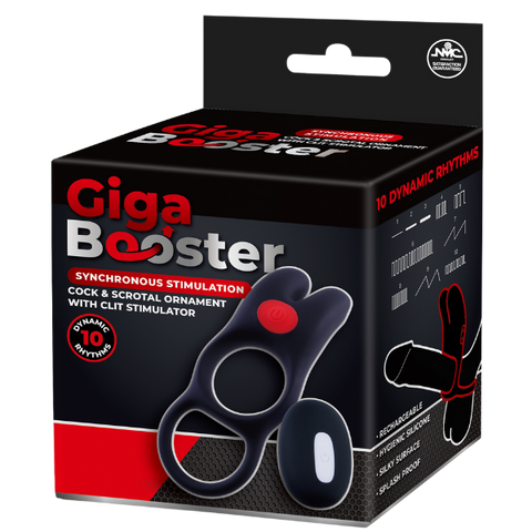 Giga Booster Vibrating Cock & Scrotal Ring With Clit Stimulator Black - Vibrating Cock Rings