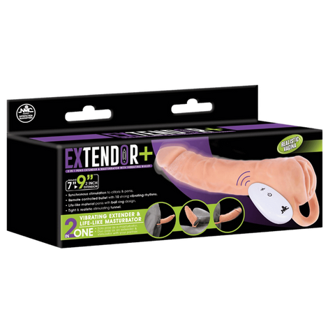 Excellent Power Remote Control Vibrating Penis Extendor 9 Inch Flesh - Penis Sleeves and Extenders