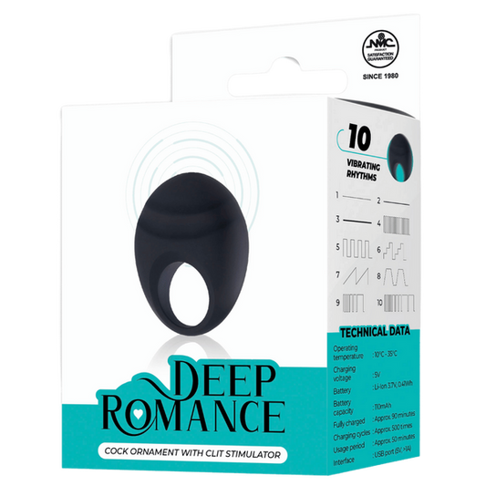 Deep Romance 10 Function Cock Ornament With Clit Stimulator Black Vibrating Cock Rings