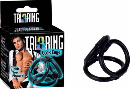 Seven Creations Male Tri Ring 3 Cock Cage Black - Stretchy Cock Rings