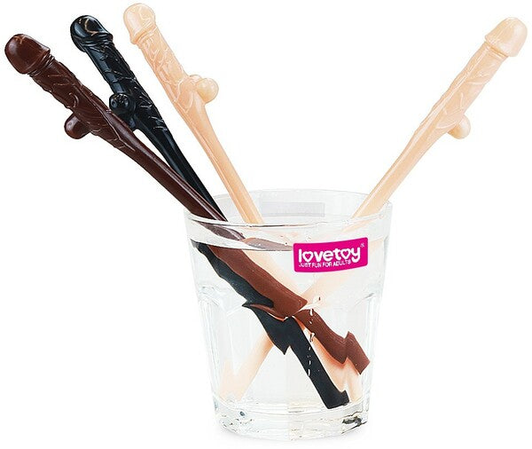 Lovetoy Willy Penis Shape Straws 9 Pack Flesh / Brown / Black Party Gifts and Novelties