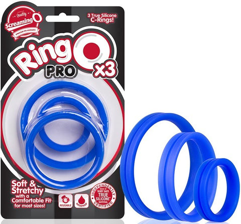 Screaming O RingO Pro X3 Silicone Cock Ring Set Blue - Cock Ring Sets
