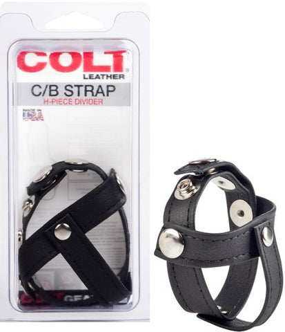Colt Leather Cock and Ball Strap H-Piece Divider - Stretchy Cock Rings