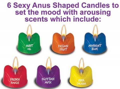 Rainbow Burning Love 6 Sexy Anus Shaped Candles - Party Gifts and Novelties