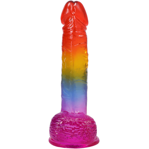 Doc Johnson Crystal Jellies Realistic Cock with Balls Rainbow - Realistic Dildos