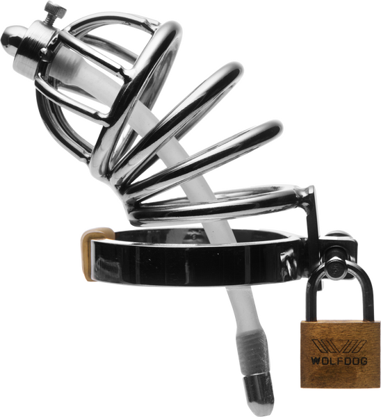 Master Series Stainless Steel Chastity Cage With Silicone Urethral Plug Male Chastity