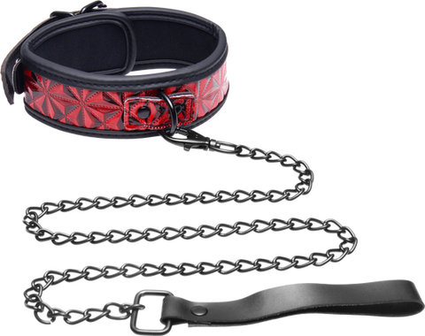Master Series Crimson Tied Bondage Collar With Leash - Collars and Leads