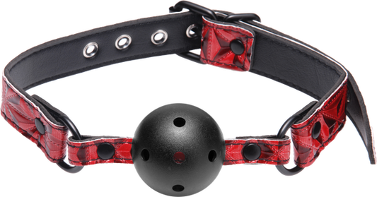 Master SeriesTied Breathable Fetish Play Ball Gag Crimson - Bondage Gags and Bits