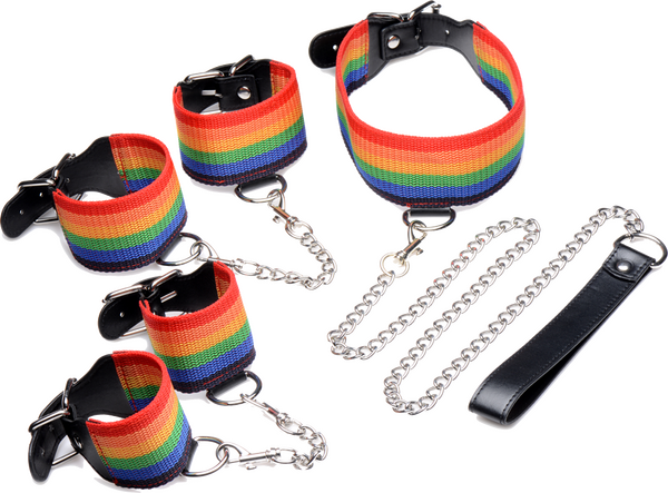 Master Series Kinky Pride Rainbow Bondage Cuff Set Bondage Kits