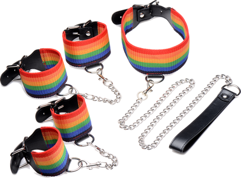 Master Series Kinky Pride Rainbow Bondage Cuff Set - Bondage Kits