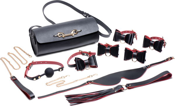 Master Series Bondage To Go Bow Bondage Set With Carry Case Black / Red Bondage Kits