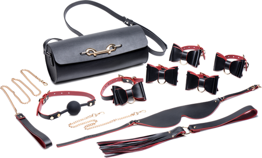 Master Series Bondage To Go Bow Bondage Set With Carry Case Black / Red - Bondage Kits