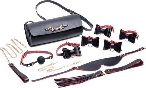 Master Series Bondage To Go Bow Bondage Set With Carry Case Black / Red - Bondage Kits