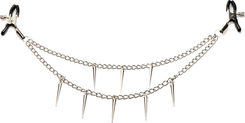 Master Series Daggers Double Chain Fetish Play Nipple Clamps - Nipple and Clit Clamps