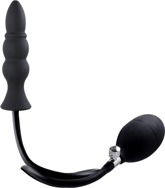 Strafe Inflatable Ribbed Silicone Anal Plug With Pumps Black Butt Plugs