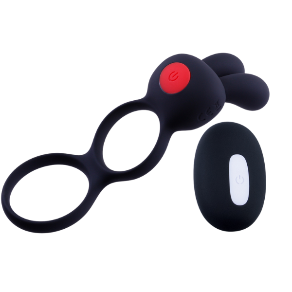 Giga Booster Cock & Scrotal Ornament With Clit Stimulator Black Vibrating Cock Rings