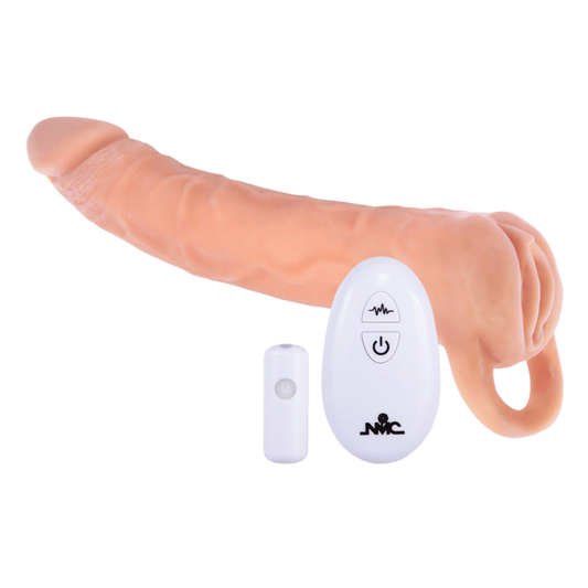Excellent Power Remote Control Vibrating Penis Extendor 9 Inch Flesh - Penis Sleeves and Extenders