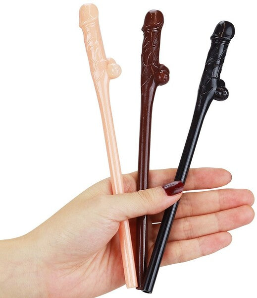 Lovetoy Willy Penis Shape Straws 9 Pack Flesh / Brown / Black Party Gifts and Novelties