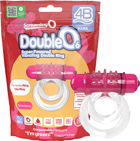 Screaming O Double O 6 4B Low Pitch Bass Vibrating Cock Ring Strawberry - Vibrating Cock Rings
