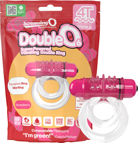 Screaming O Double O 6 4T High Pitch Treble Vibrating Dick Ring Strawberry - Vibrating Cock Rings