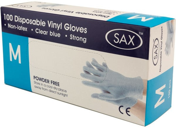 Sax 100 Pack Disposable Vinyl Gloves Blue Adult Toy Cleaner