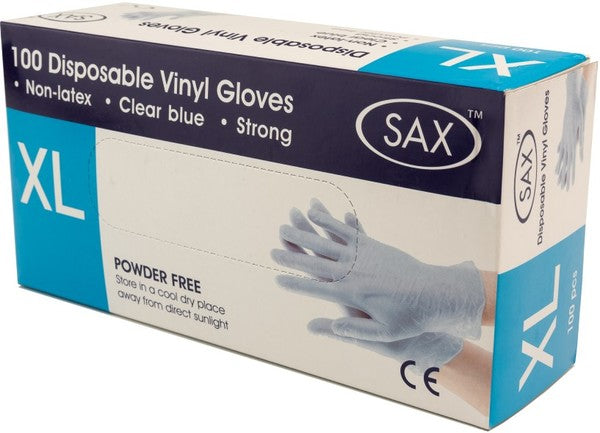 Sax 100 Pack Disposable Vinyl Gloves Blue Adult Toy Cleaner