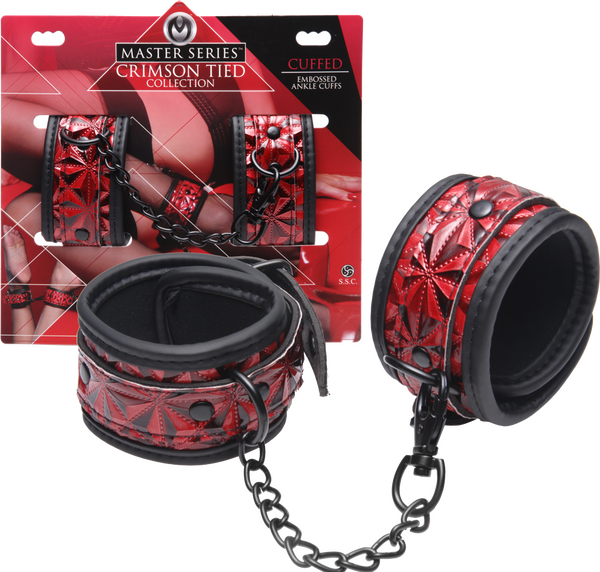 Master Series Crimson Tied Embossed Bondage Ankle Cuffs Cuffs And Restraints