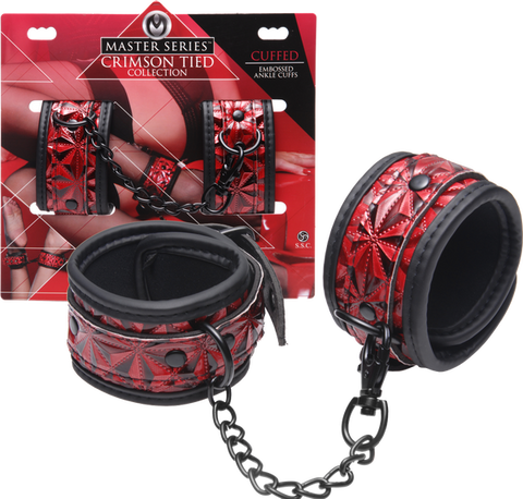 Master Series Crimson Tied Embossed Bondage Ankle Cuffs - Cuffs And Restraints