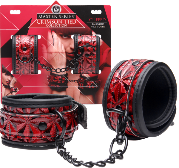 Master Series Crimson Tied Embossed BDSM Play Wrist Cuffs Cuffs And Restraints