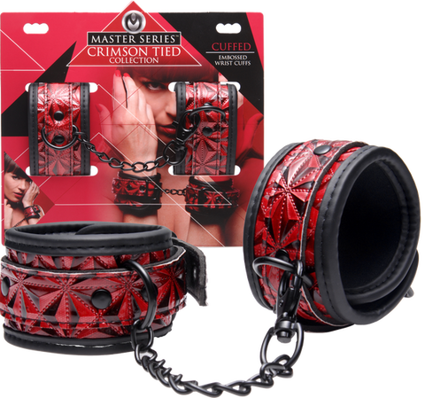Master Series Crimson Tied Embossed BDSM Play Wrist Cuffs - Cuffs And Restraints