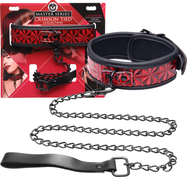 Master Series Crimson Tied Bondage Collar With Leash Collars and Leads