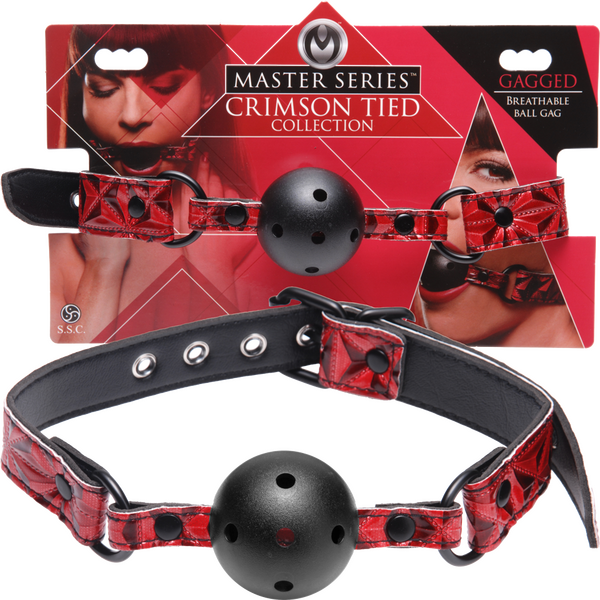 Master SeriesTied Breathable Fetish Play Ball Gag Crimson Bondage Gags and Bits